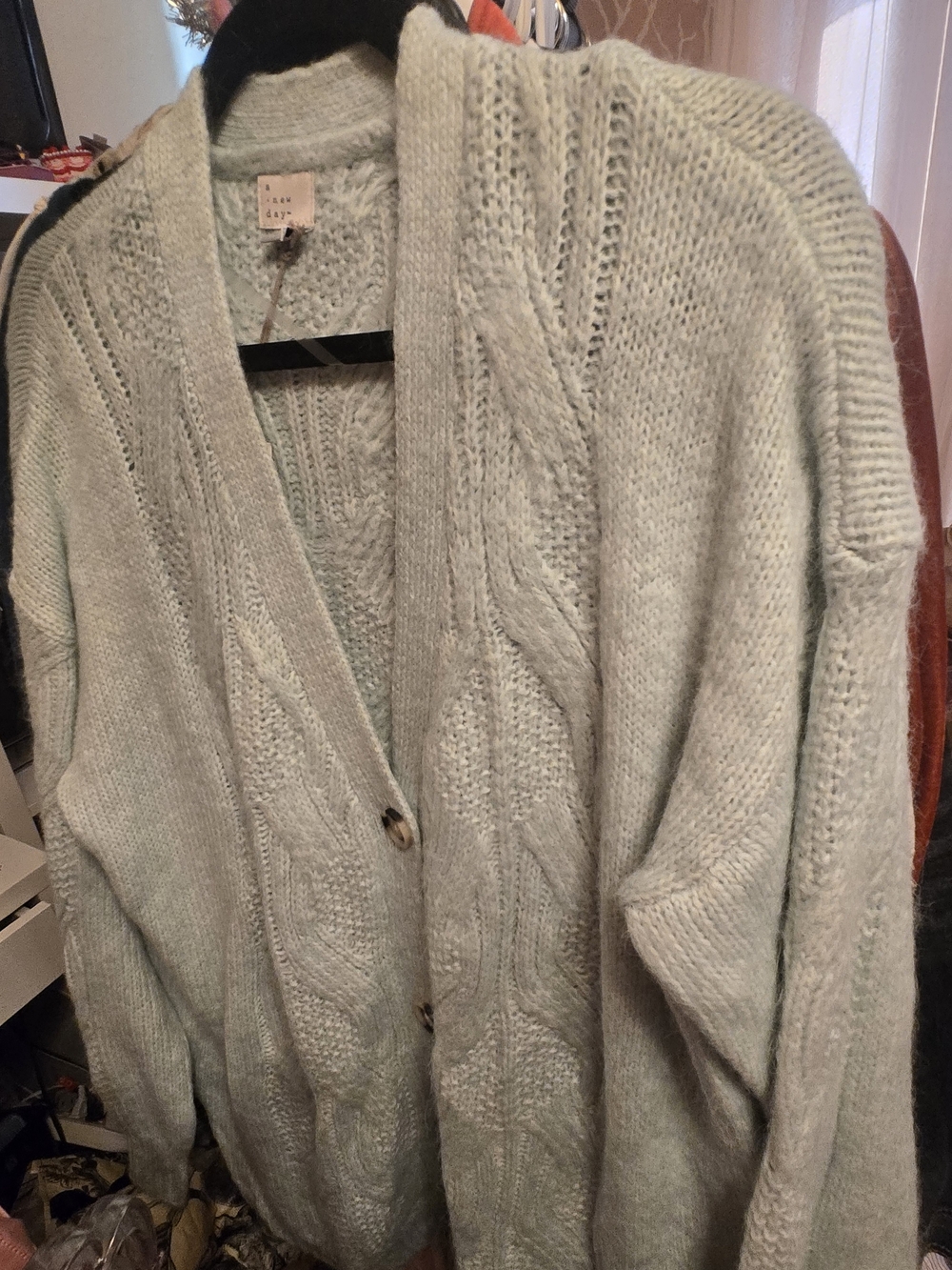 a new day Mint Green Cable Knit Button-Front Cardigan